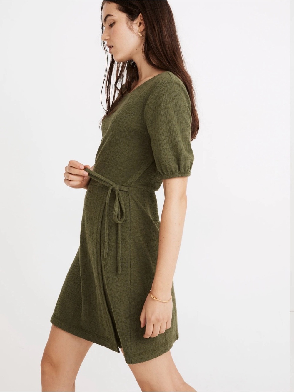 Madewell Olive Short Sleeve Tie-Waist Dress